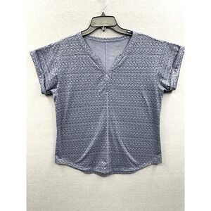 LL Bean Blouse Shirt Women's M Reg Short Sleeve V Neck Activewear Top Purple